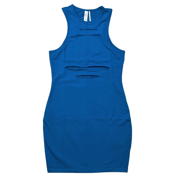 Urban Outfitters Slashed Mini Dress Blue Small - Picture 1 of 11